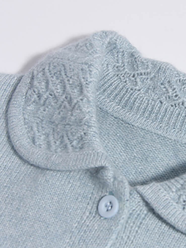 Girls Peter Pan Collar Light Blue Cashmere Lace-Trim Cardigan